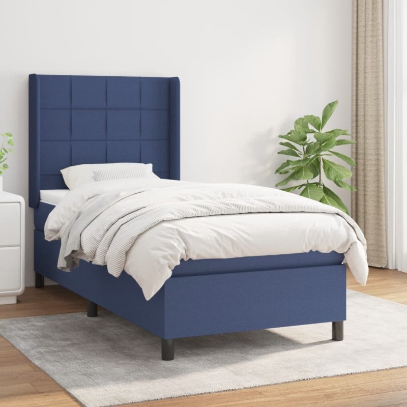 vidaXL Boxspringbett mit Matratze Blau 100x200 cm Stoff vidaXL Boxspringbett mit Matratze Blau 100x200 cm Stoff