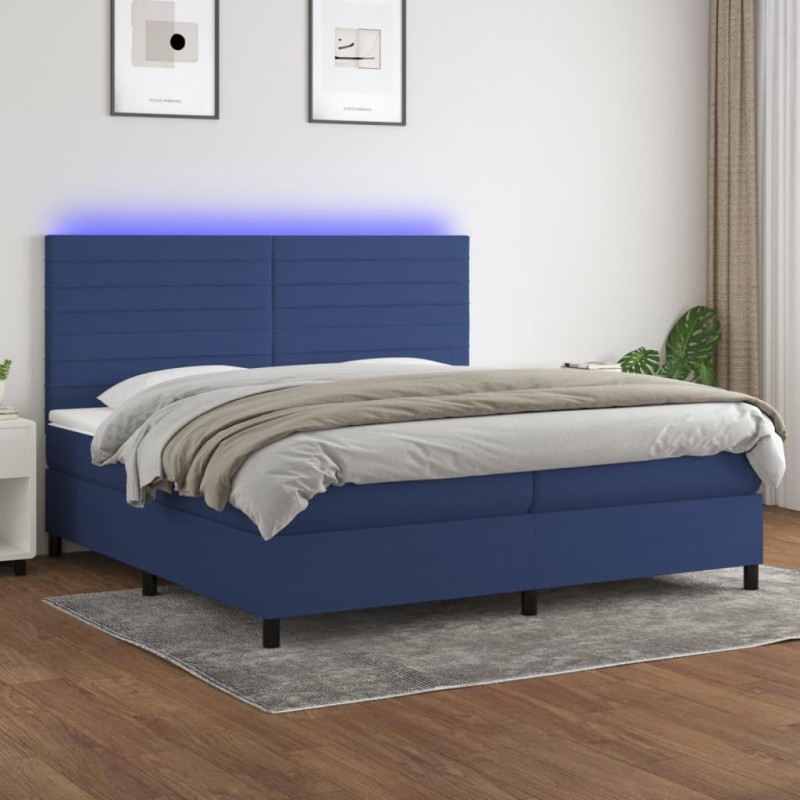 vidaXL Boxspringbett mit Matratze & LED Blau 200x200 cm Stoff vidaXL Boxspringbett mit Matratze & LED Blau 200x200 cm Stoff