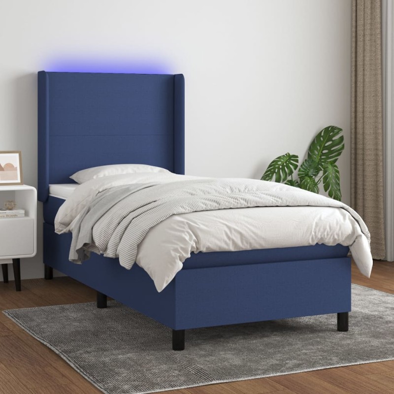 vidaXL Boxspringbett mit Matratze & LED Blau 100x200 cm Stoff vidaXL Boxspringbett mit Matratze & LED Blau 100x200 cm Stoff