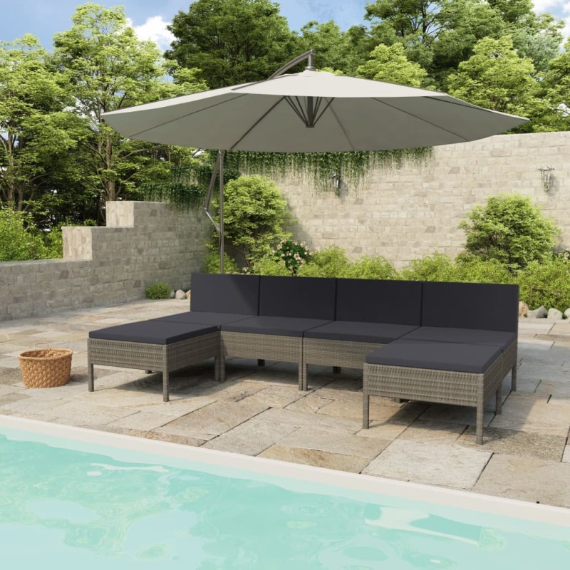 vidaXL 6-tlg. Garten-Lounge-Set mit Auflagen Poly Rattan Grau vidaXL 6-tlg. Garten-Lounge-Set mit Auflagen Poly Rattan Grau