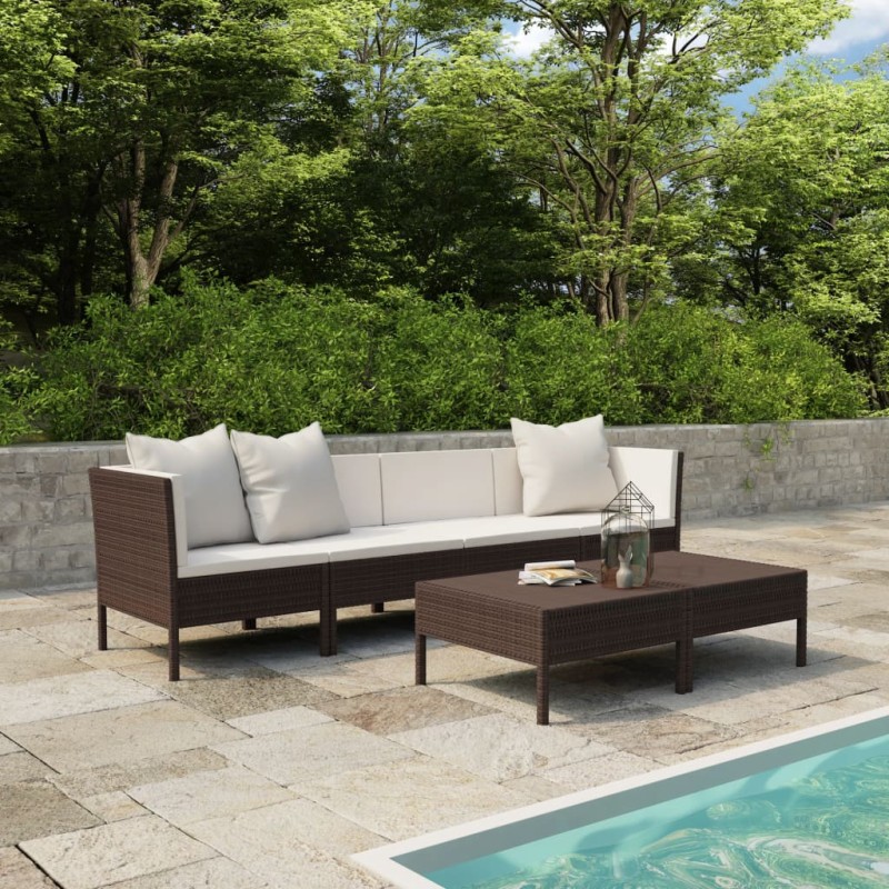 vidaXL 6-tlg. Garten-Lounge-Set mit Auflagen Poly Rattan Braun vidaXL 6-tlg. Garten-Lounge-Set mit Auflagen Poly Rattan Braun