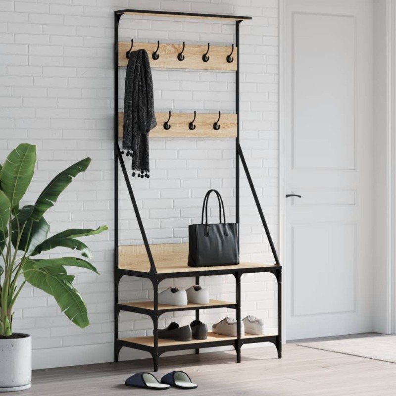 vidaXL Kleiderständer mit Schuhablage Sonoma-Eiche 80x40x184 cm vidaXL Kleiderständer mit Schuhablage Sonoma-Eiche 80x40x184 cm