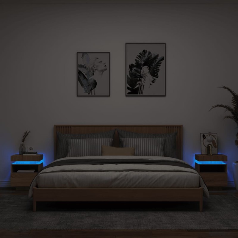 vidaXL Nachttische mit LED-Leuchten 2 Stk. Sonoma Eiche 40x39x48,5 cm vidaXL Nachttische mit LED-Leuchten 2 Stk. Sonoma Eiche 40x39x48,5 cm