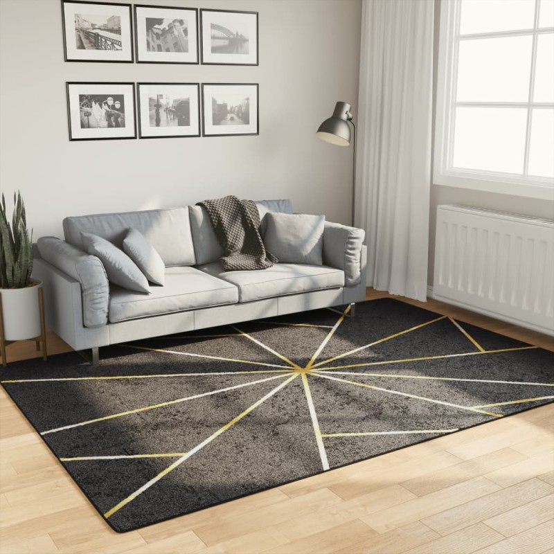 vidaXL Teppich Waschbar Schwarz und Golden 160x230 cm Rutschfest vidaXL Teppich Waschbar Schwarz und Golden 160x230 cm Rutschfest