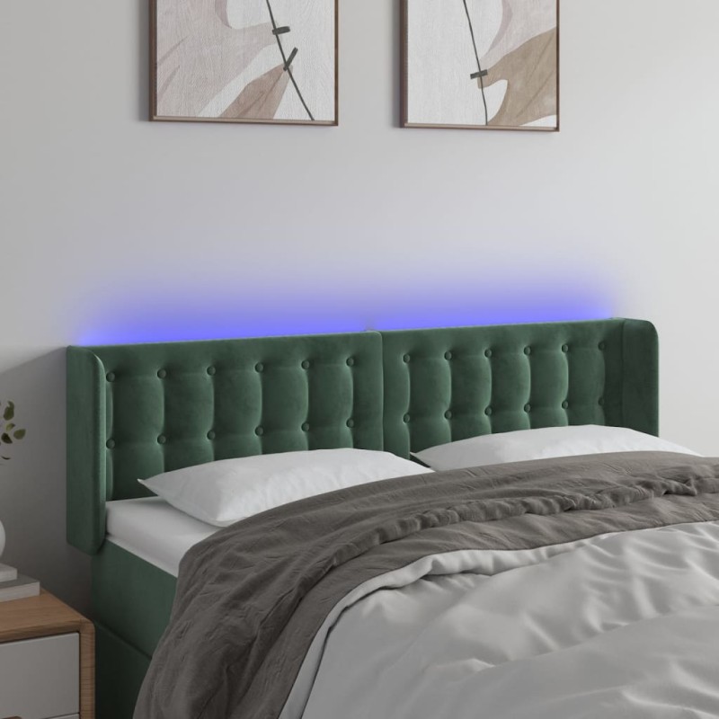 vidaXL LED Kopfteil Dunkelgrün 147x16x78/88 cm Samt