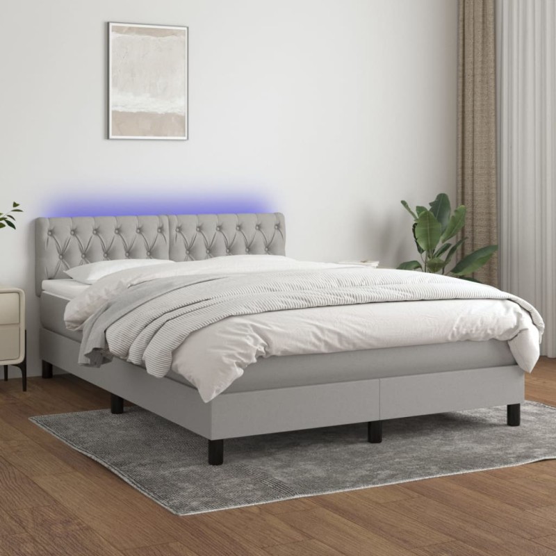vidaXL Boxspringbett mit Matratze & LED Hellgrau 140x190 cm Stoff vidaXL Boxspringbett mit Matratze & LED Hellgrau 140x190 cm Stoff