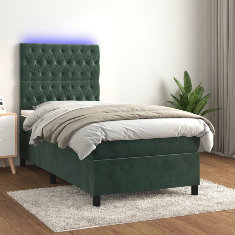 vidaXL Boxspringbett mit Matratze & LED Dunkelgrün 100x200 cm Samt vidaXL Boxspringbett mit Matratze & LED Dunkelgrün 100x200 cm Samt