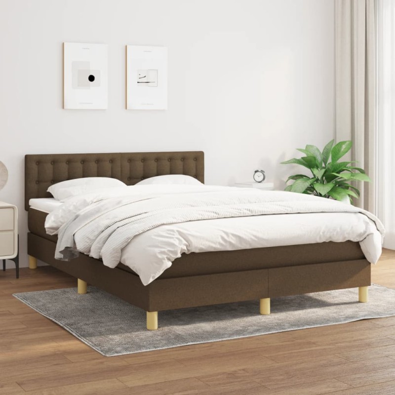 vidaXL Boxspringbett mit Matratze Dunkelbraun 140x200 cm Stoff vidaXL Boxspringbett mit Matratze Dunkelbraun 140x200 cm Stoff