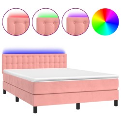 vidaXL Boxspringbett mit Matratze & LED Rosa 140x200 cm Samt