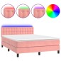 vidaXL Boxspringbett mit Matratze & LED Rosa 140x200 cm Samt vidaXL Boxspringbett mit Matratze & LED Rosa 140x200 cm Samt