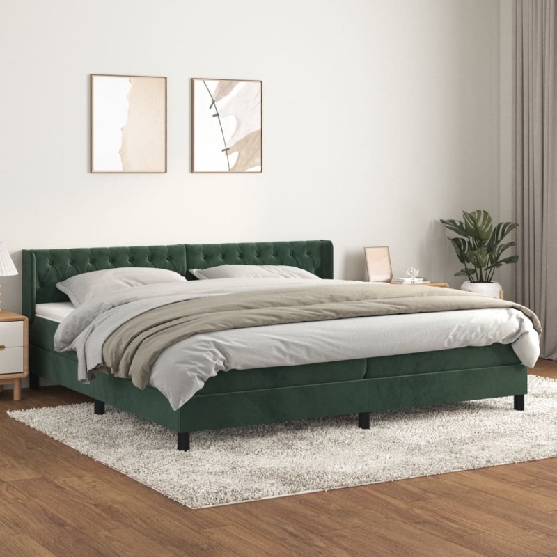 vidaXL Boxspringbett mit Matratze Dunkelgrün 200x200 cm Samt vidaXL Boxspringbett mit Matratze Dunkelgrün 200x200 cm Samt