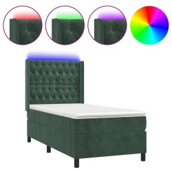 vidaXL Boxspringbett mit Matratze & LED Dunkelgrün 100x200 cm Samt