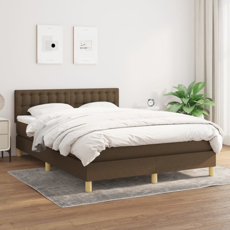 vidaXL Boxspringbett mit Matratze Dunkelbraun 140x190 cm Stoff vidaXL Boxspringbett mit Matratze Dunkelbraun 140x190 cm Stoff