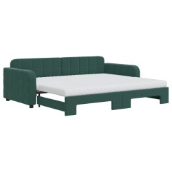 vidaXL Tagesbett Ausziehbar mit Matratzen Dunkelgrün 90x200 cm Samt
