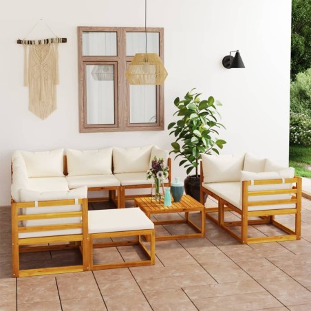 vidaXL 10-tlg. Garten-Lounge-Set mit Auflagen Creme Massivholz Akazie
