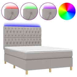 vidaXL Boxspringbett mit Matratze & LED Hellgrau 140x190 cm Stoff