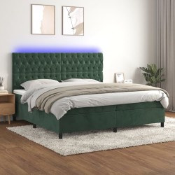 vidaXL Boxspringbett mit Matratze & LED Dunkelgrün 200x200 cm Samt