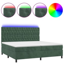 vidaXL Boxspringbett mit Matratze & LED Dunkelgrün 200x200 cm Samt