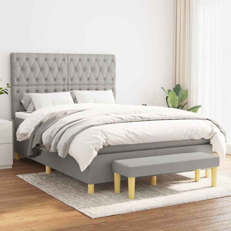 vidaXL Boxspringbett mit Matratze Hellgrau 140x200 cm Stoff vidaXL Boxspringbett mit Matratze Hellgrau 140x200 cm Stoff