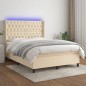 vidaXL Boxspringbett mit Matratze & LED Creme 140x200 cm Stoff vidaXL Boxspringbett mit Matratze & LED Creme 140x200 cm Stoff
