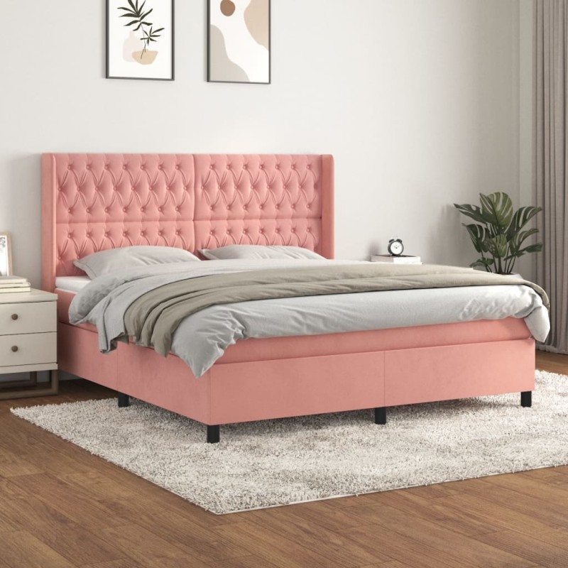 vidaXL Boxspringbett mit Matratze Rosa 180x200 cm Samt vidaXL Boxspringbett mit Matratze Rosa 180x200 cm Samt