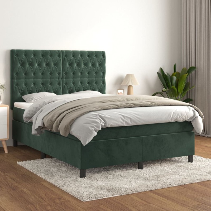 vidaXL Boxspringbett mit Matratze Dunkelgrün 140x200 cm Samt vidaXL Boxspringbett mit Matratze Dunkelgrün 140x200 cm Samt