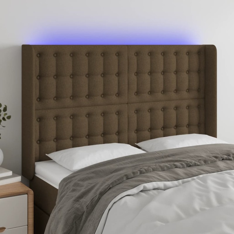 vidaXL LED Kopfteil Dunkelbraun 147x16x118/128 cm Stoff vidaXL LED Kopfteil Dunkelbraun 147x16x118/128 cm Stoff