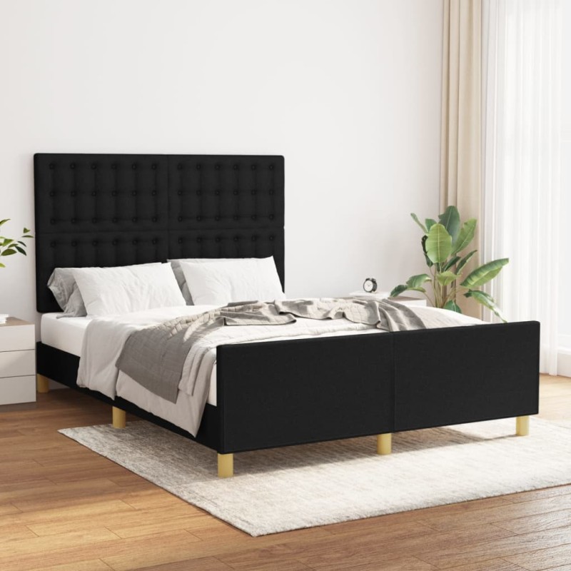vidaXL Bettgestell mit Kopfteil Schwarz 140x200 cm Stoff vidaXL Bettgestell mit Kopfteil Schwarz 140x200 cm Stoff