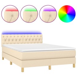 vidaXL Boxspringbett mit Matratze & LED Creme 140x190 cm Stoff