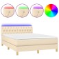vidaXL Boxspringbett mit Matratze & LED Creme 140x190 cm Stoff vidaXL Boxspringbett mit Matratze & LED Creme 140x190 cm Stoff