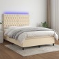 vidaXL Boxspringbett mit Matratze & LED Creme 140x190 cm Stoff vidaXL Boxspringbett mit Matratze & LED Creme 140x190 cm Stoff