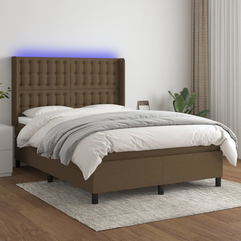 vidaXL Boxspringbett mit Matratze & LED Dunkelbraun 140x200 cm Stoff vidaXL Boxspringbett mit Matratze & LED Dunkelbraun 140x200 cm Stoff