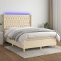 vidaXL Boxspringbett mit Matratze & LED Creme 140x190 cm Stoff vidaXL Boxspringbett mit Matratze & LED Creme 140x190 cm Stoff