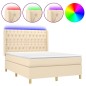 vidaXL Boxspringbett mit Matratze & LED Creme 140x190 cm Stoff vidaXL Boxspringbett mit Matratze & LED Creme 140x190 cm Stoff