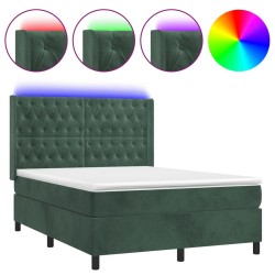 vidaXL Boxspringbett mit Matratze & LED Dunkelgrün 140x200 cm Samt