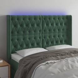 vidaXL LED Kopfteil Dunkelgrün 147x16x118/128 cm Samt
