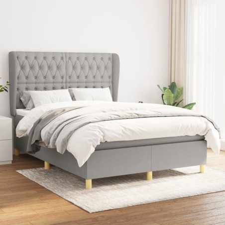 vidaXL Boxspringbett mit Matratze Hellgrau 140x200 cm Stoff