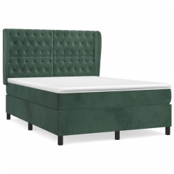 vidaXL Boxspringbett mit Matratze Dunkelgrün 140x200 cm Samt