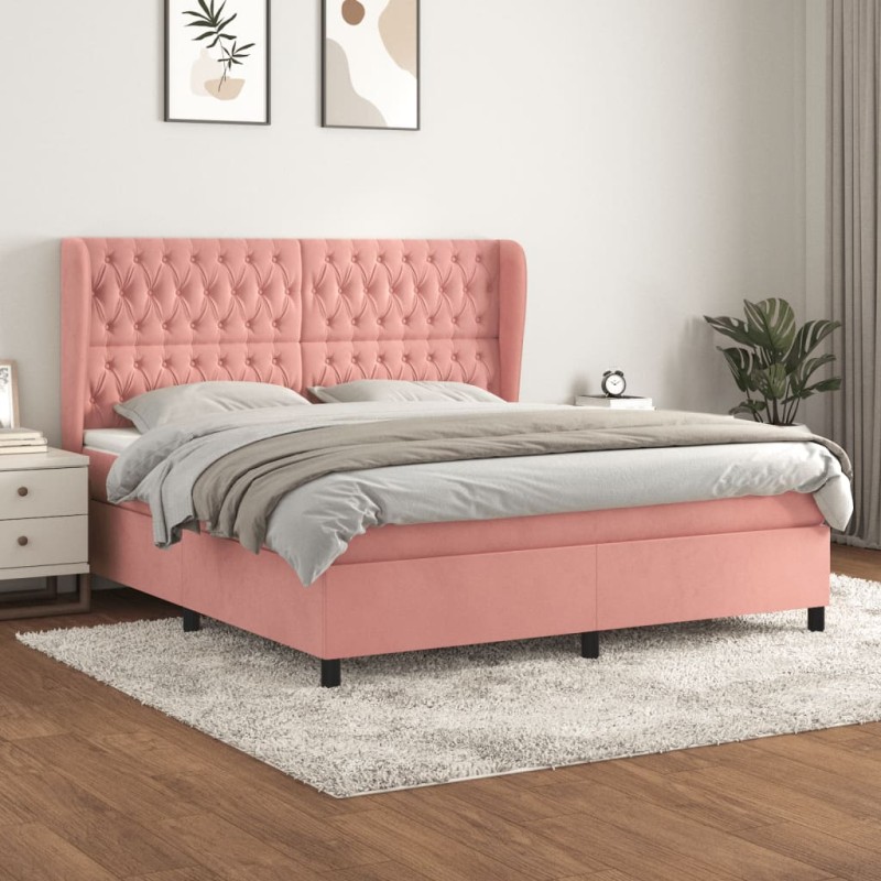 vidaXL Boxspringbett mit Matratze Rosa 180x200 cm Samt vidaXL Boxspringbett mit Matratze Rosa 180x200 cm Samt
