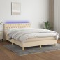 vidaXL Boxspringbett mit Matratze & LED Creme 140x200 cm Stoff vidaXL Boxspringbett mit Matratze & LED Creme 140x200 cm Stoff