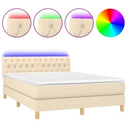 vidaXL Boxspringbett mit Matratze & LED Creme 140x200 cm Stoff