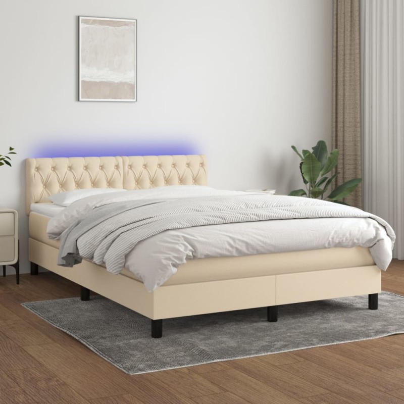 vidaXL Boxspringbett mit Matratze & LED Creme 140x190 cm Stoff vidaXL Boxspringbett mit Matratze & LED Creme 140x190 cm Stoff