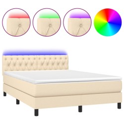 vidaXL Boxspringbett mit Matratze & LED Creme 140x190 cm Stoff