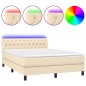 vidaXL Boxspringbett mit Matratze & LED Creme 140x190 cm Stoff vidaXL Boxspringbett mit Matratze & LED Creme 140x190 cm Stoff