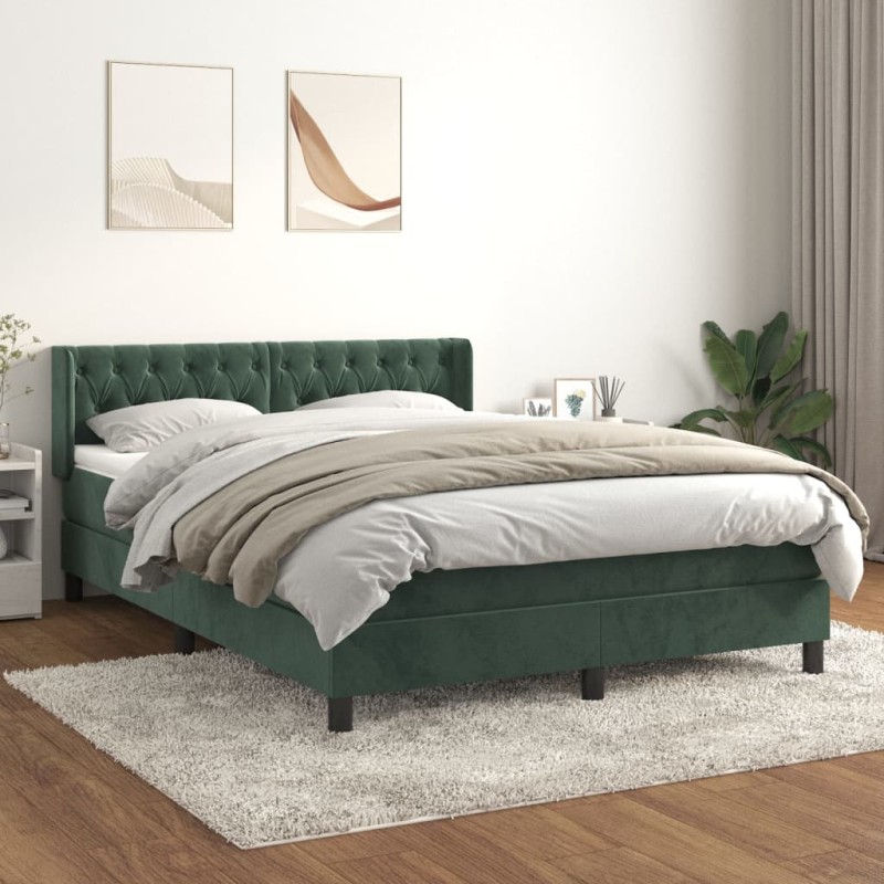 vidaXL Boxspringbett mit Matratze Dunkelgrün 140x200 cm Samt vidaXL Boxspringbett mit Matratze Dunkelgrün 140x200 cm Samt