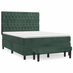 vidaXL Boxspringbett mit Matratze Dunkelgrün 140x200 cm Samt