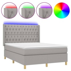 vidaXL Boxspringbett mit Matratze & LED Hellgrau 140x200 cm Stoff