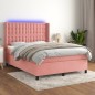 vidaXL Boxspringbett mit Matratze & LED Rosa 140x200 cm Samt vidaXL Boxspringbett mit Matratze & LED Rosa 140x200 cm Samt