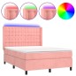 vidaXL Boxspringbett mit Matratze & LED Rosa 140x200 cm Samt vidaXL Boxspringbett mit Matratze & LED Rosa 140x200 cm Samt