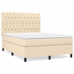 vidaXL Boxspringbett mit Matratze Creme 140x190 cm Stoff